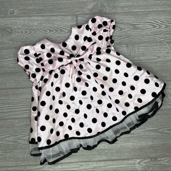 Bryan pink and black polka dot dress w/ tulle frilly0-3m